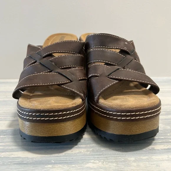 Vintage Chunky heel slide on brown Y2K 1990’s platform sandals by fashion bug - Picture 2 of 11